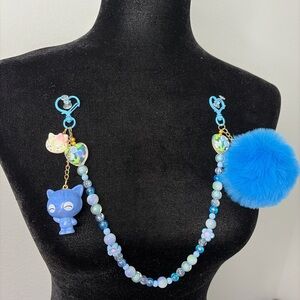 Blue Beaded Phone Charm with Cute Accessories